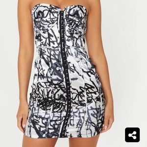 Graffiti Hook & Eye Bandeau Bodycon Dress